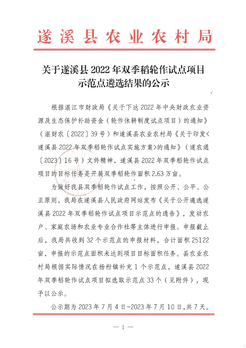 关于遂溪县2022年双季稻轮作试点项目示范点遴选结果的公示_00(1).png