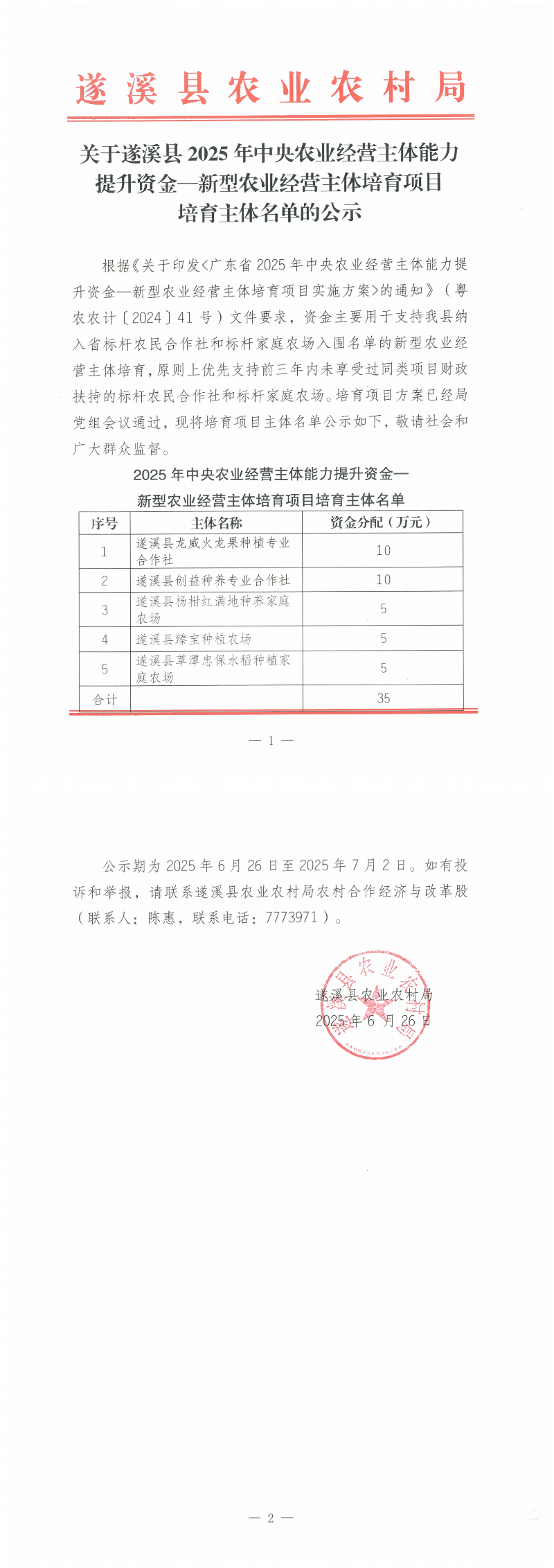 关于遂溪县2025年中央农业经营主体能力提升资金—新型农业经营主体培育项目培育主体名单的公示_00.png